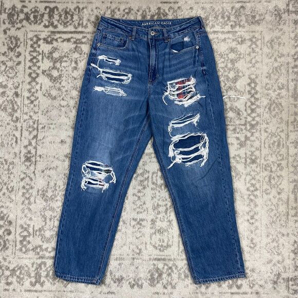 American Eagle Outfitters Blue Distressed Straight Leg Jeans - Picture 1 of 7